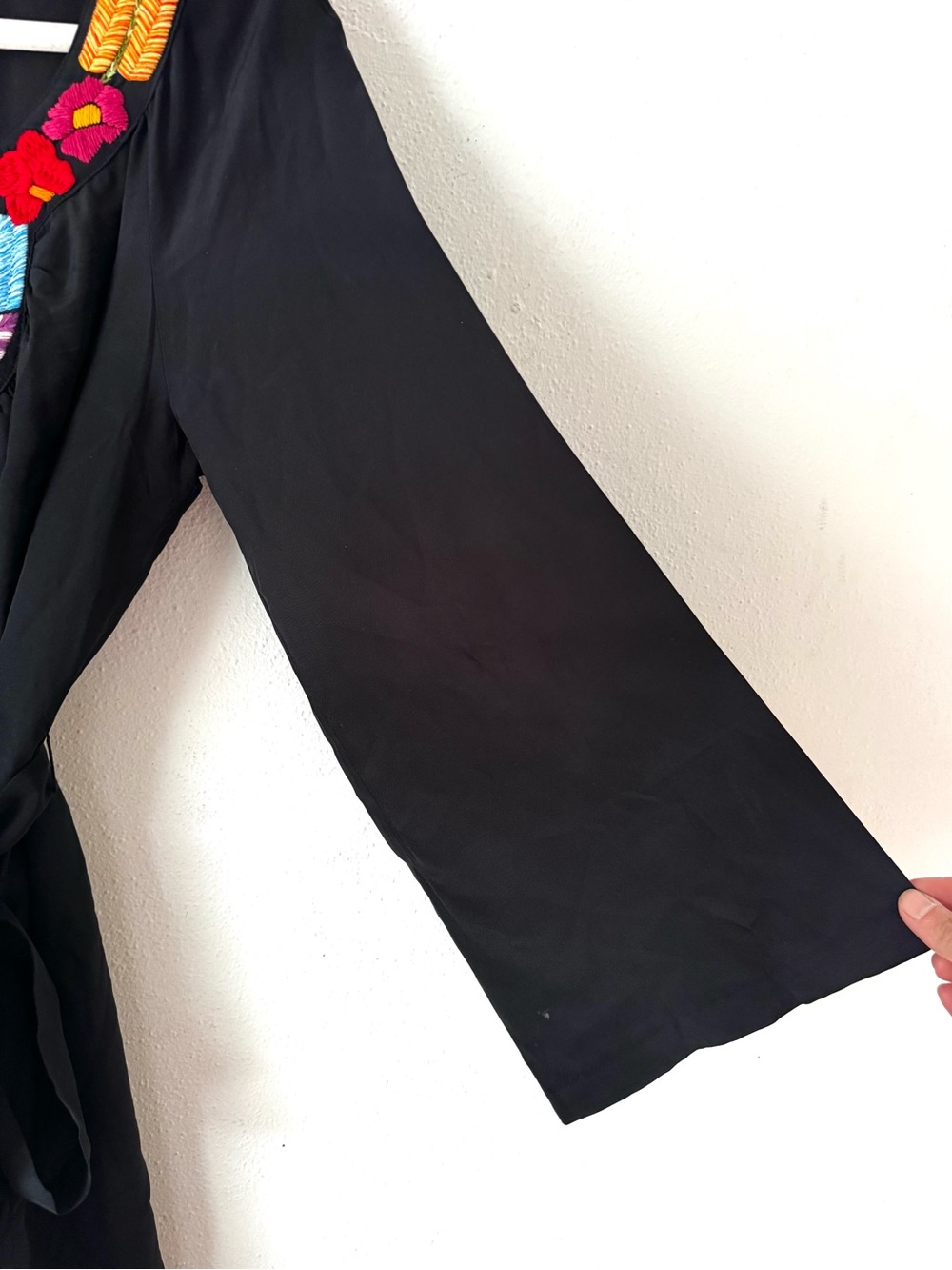 Trina Turk Black Embroidered Tie-Waist Tunic Dress with Colorful Floral Neckline - Picture 5 of 13